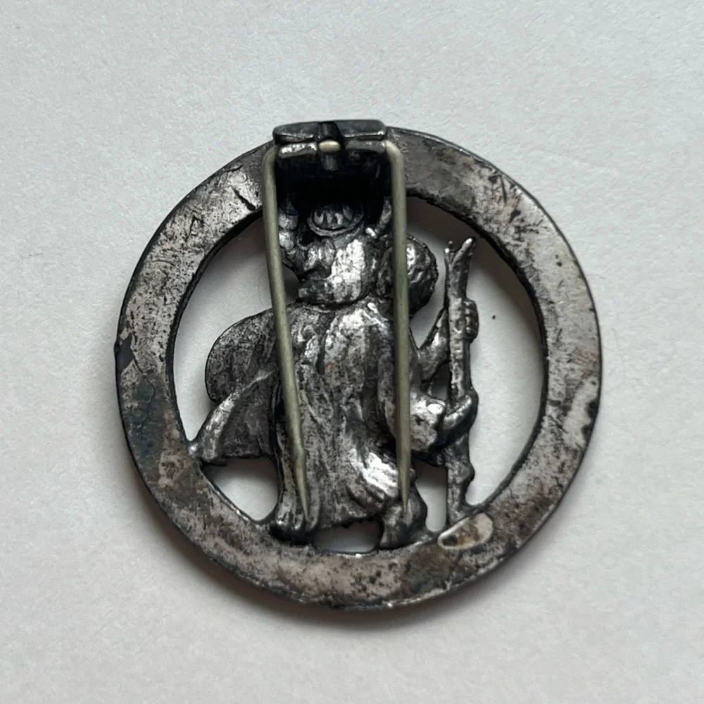 Vtg auto visor swing hinge pin clip Saint Christopher travel patron safety medal - Picture 2 of 4